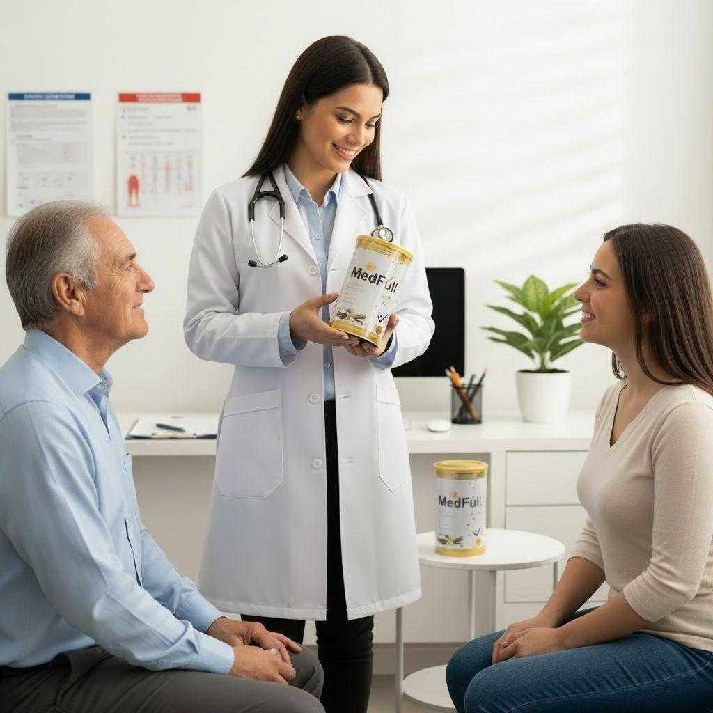 Doctora recomendando Med-full en consulta